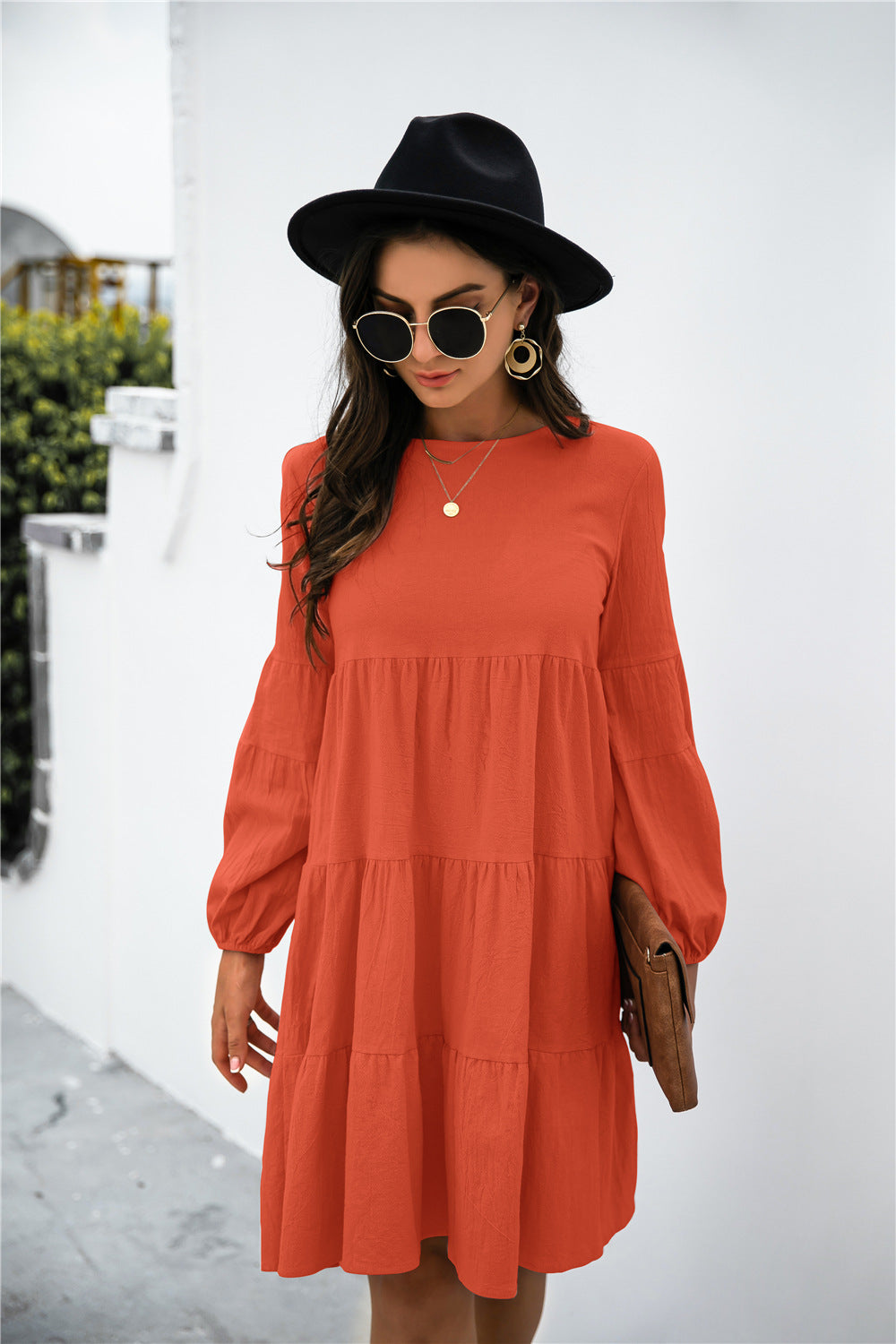 Flying High Balloon Sleeve Keyhole Tiered Dress