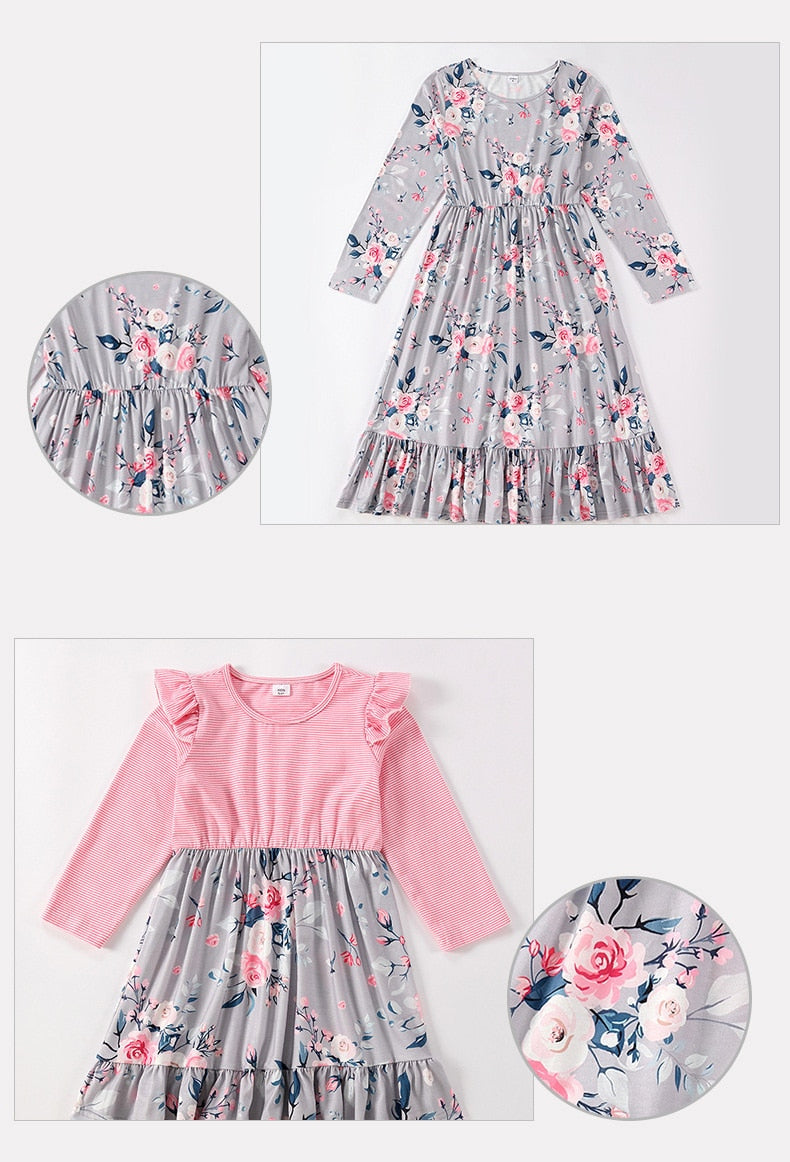 Grey Floral Outfits for Mommy & Me