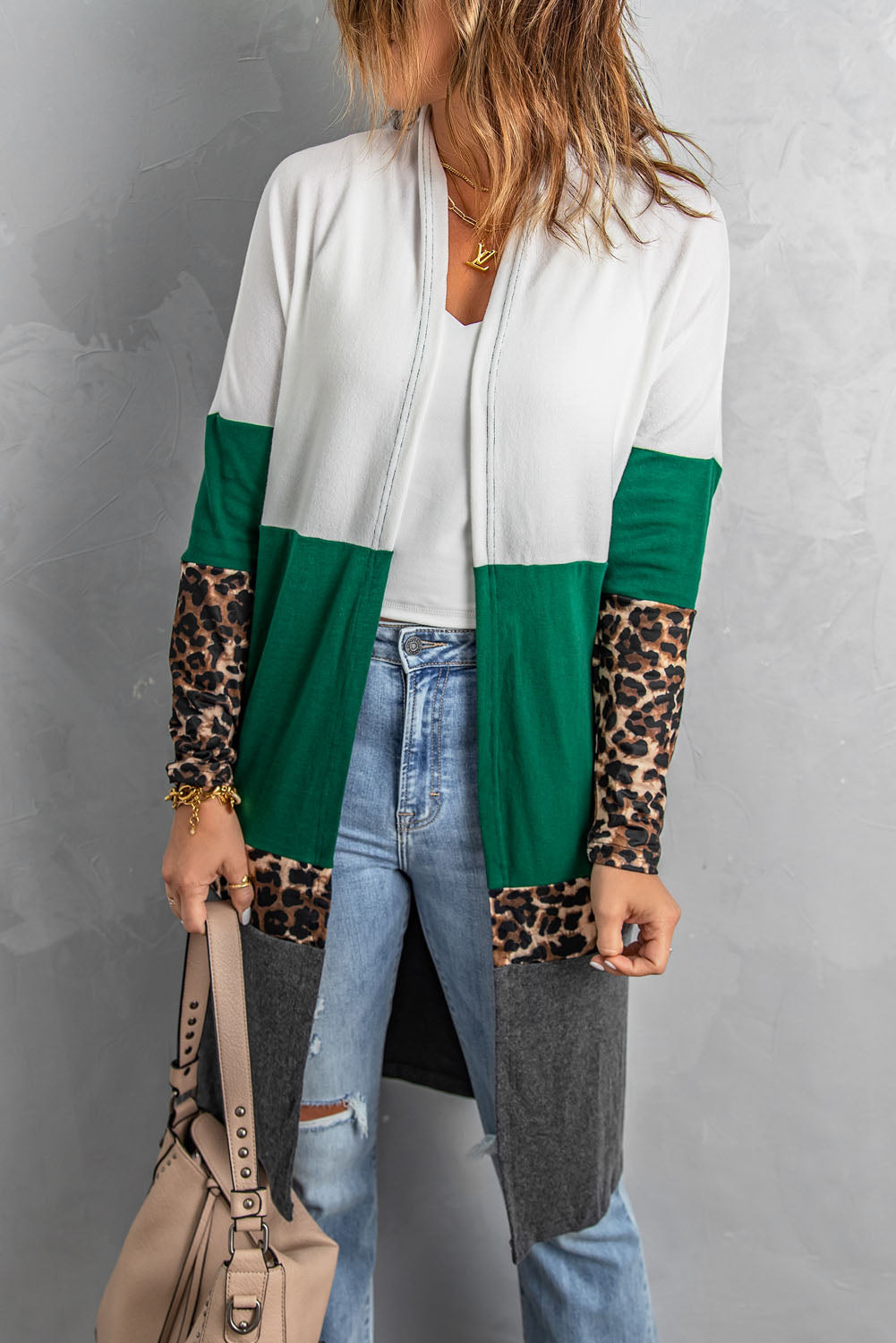 Leopard Color Block Longline Cardigan
