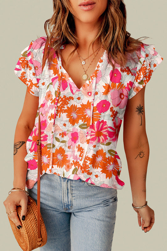 Summertime Blooms Flutter Sleeve Blouse