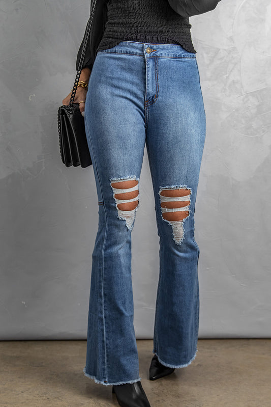 Becca Raw Hem High-Waist Flare Jeans