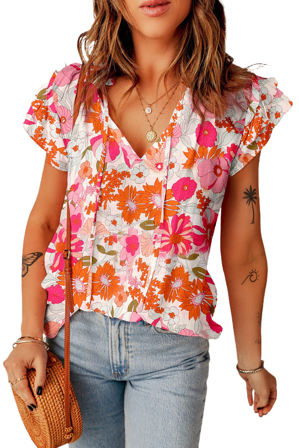 Summertime Blooms Flutter Sleeve Blouse