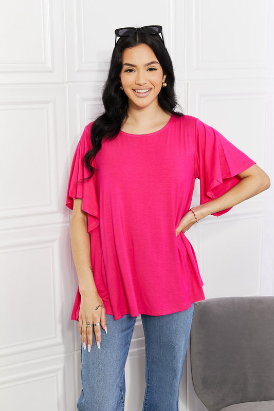 Pink Flutter Sleeve Full Size Top