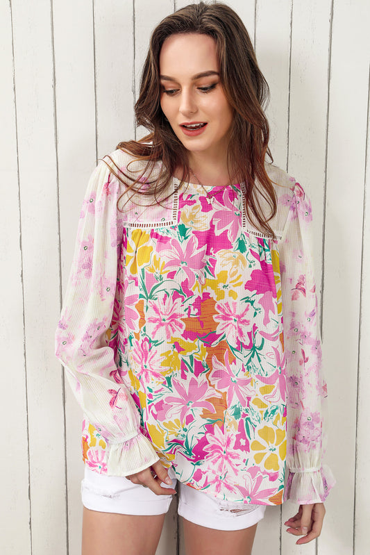 Tropical Frenzy Flounce Sleeve Blouse