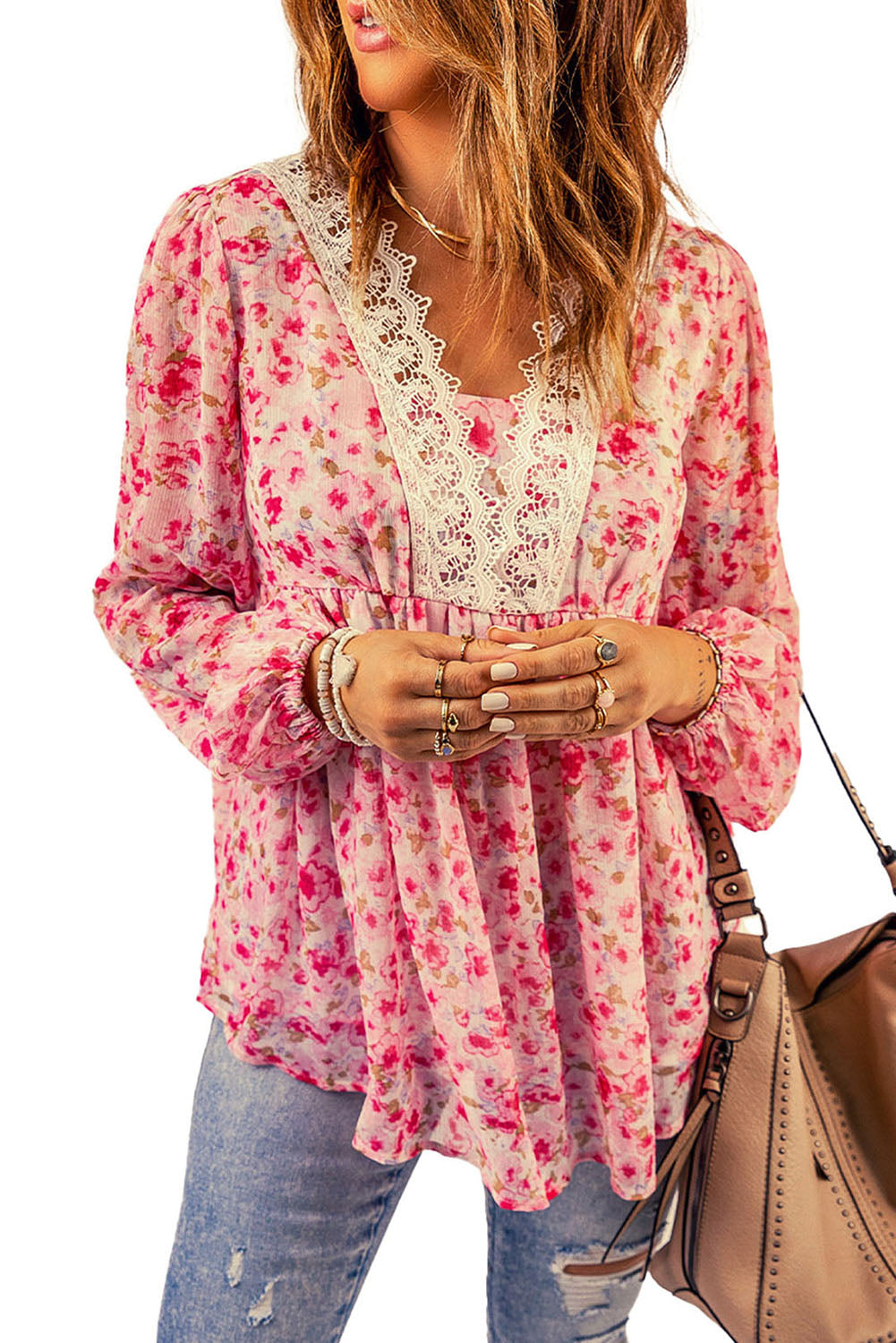 Wanda Lace Trim Balloon Sleeve Blouse
